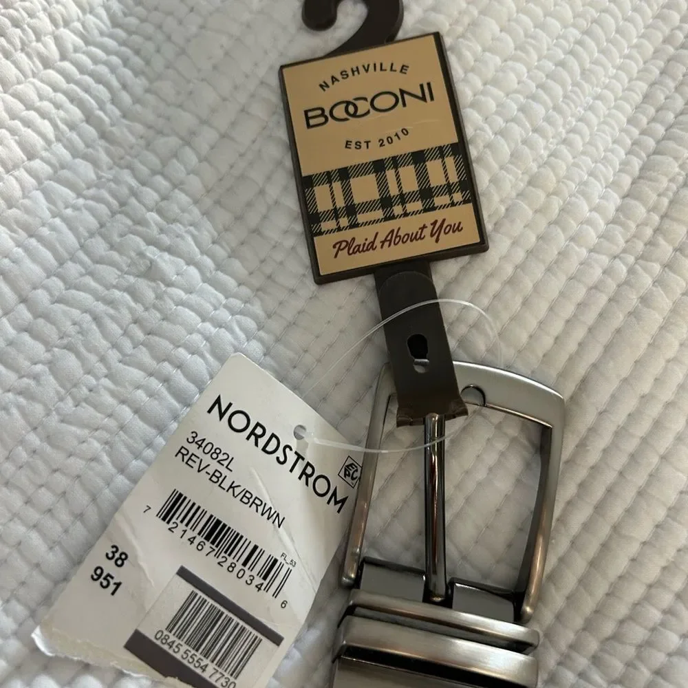 NEW Boconi Reversible Leather Belt in Black Brown Mens Size 38